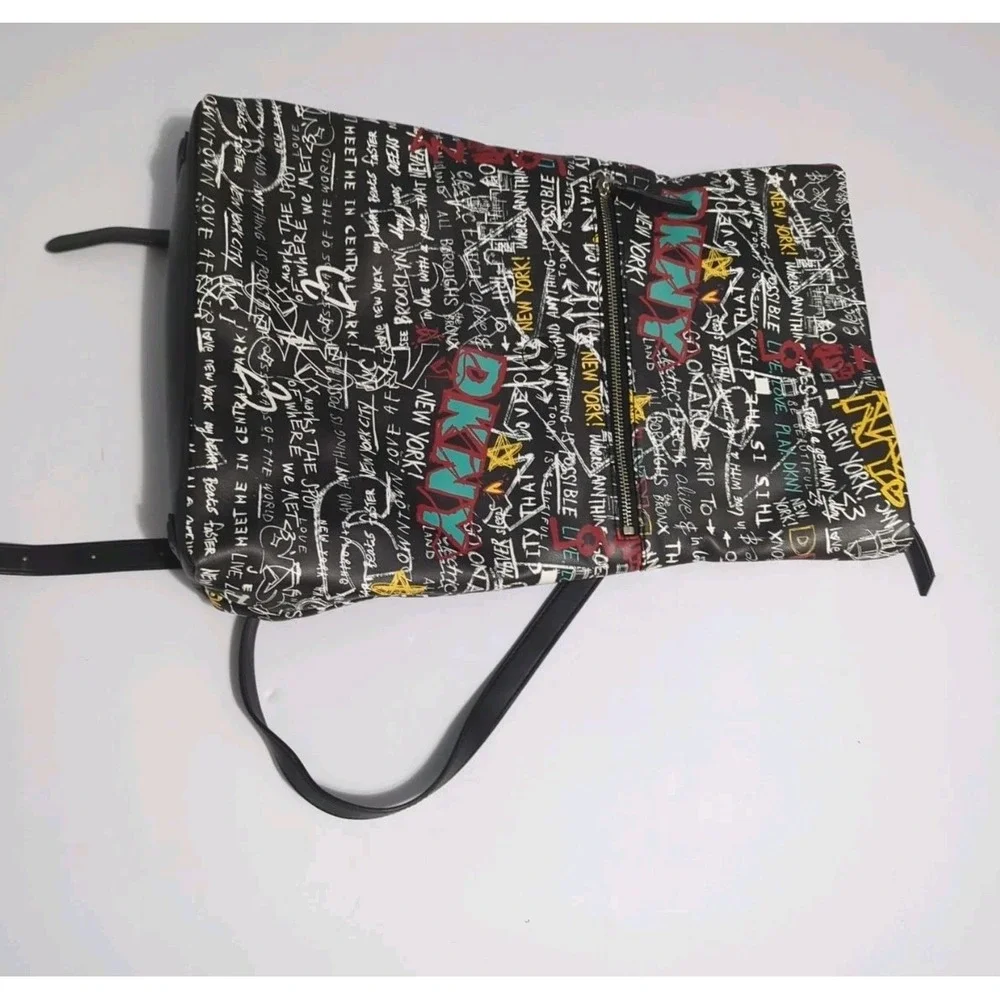 DKNY Tilly Graffiti Fold Over Backpack Purse Top Handle Zip Adjustable